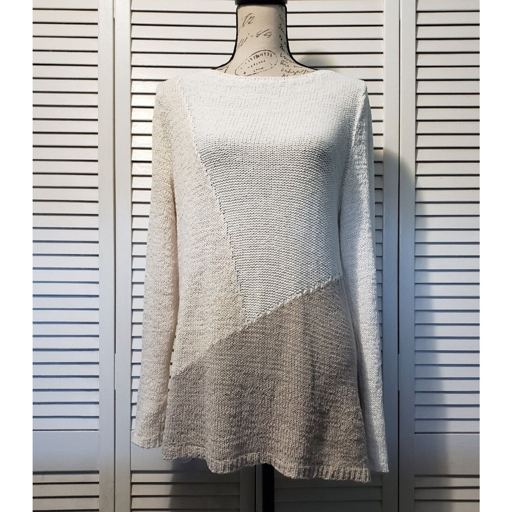 J.Jill Pure Jill Color Block Sweater Women's Petite Medium Neutral Minimalist